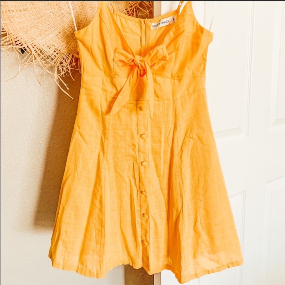 Hello Molly yellow button front tie dress